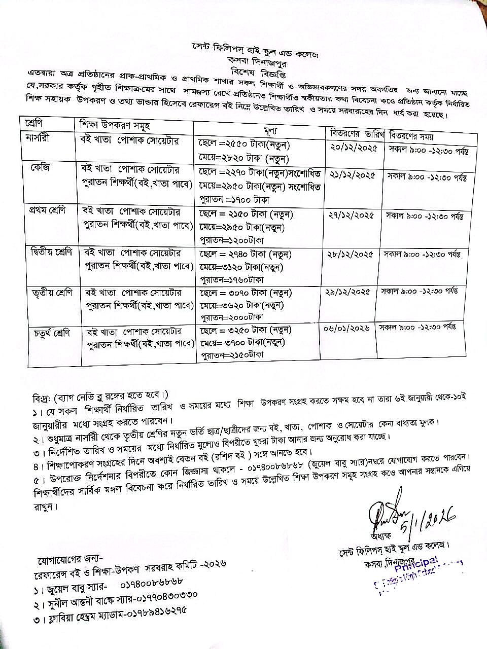 শিক্ষা সহায়ক উপকরণ বিতরণ সময়সূচী